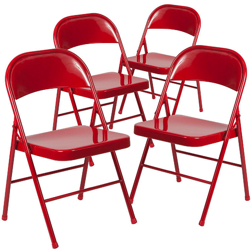 Emma + Oliver 4 Pack Double Braced Red Metal Folding Chair Image