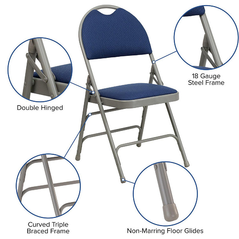 Emma + Oliver 4 Pack Easy-Carry Navy Fabric Metal Folding Chair Image