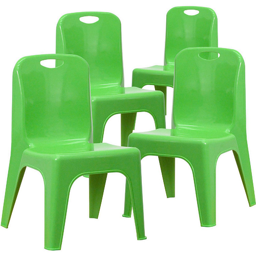 Emma + Oliver 4 Pack Green Plastic Stack School Chair with Carrying Handle and 11" Seat Height Image