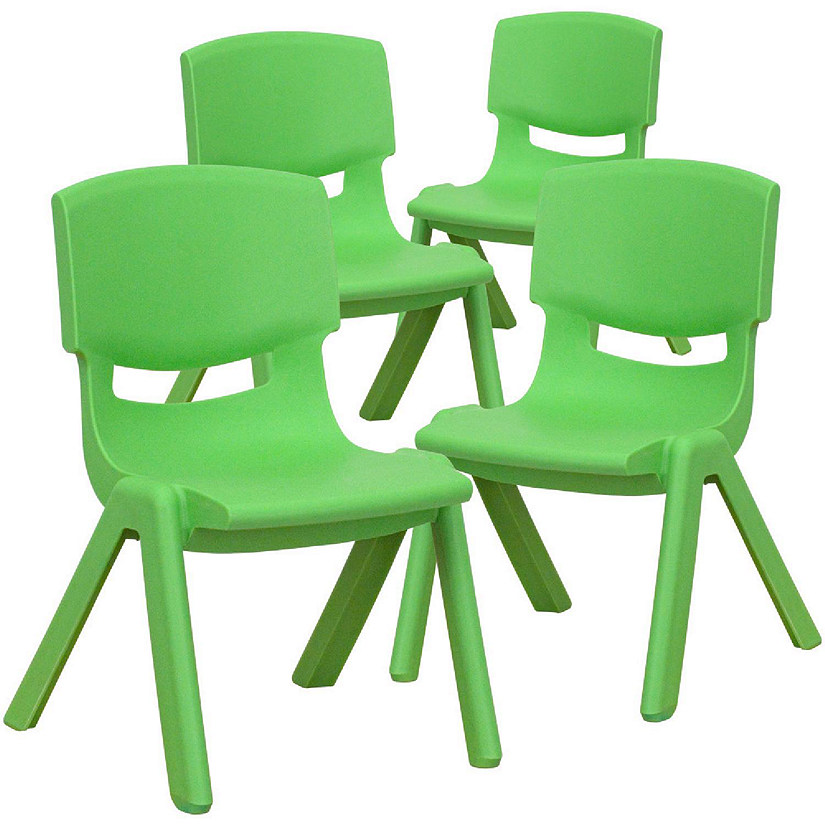 Emma + Oliver 4 Pack Green Plastic Stackable School Chair with 10.5"H Seat, Preschool Chair Image