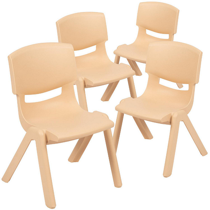 Emma + Oliver 4 Pack Natural Plastic Stackable School Chair with 10.5"H Seat, Preschool Chair Image