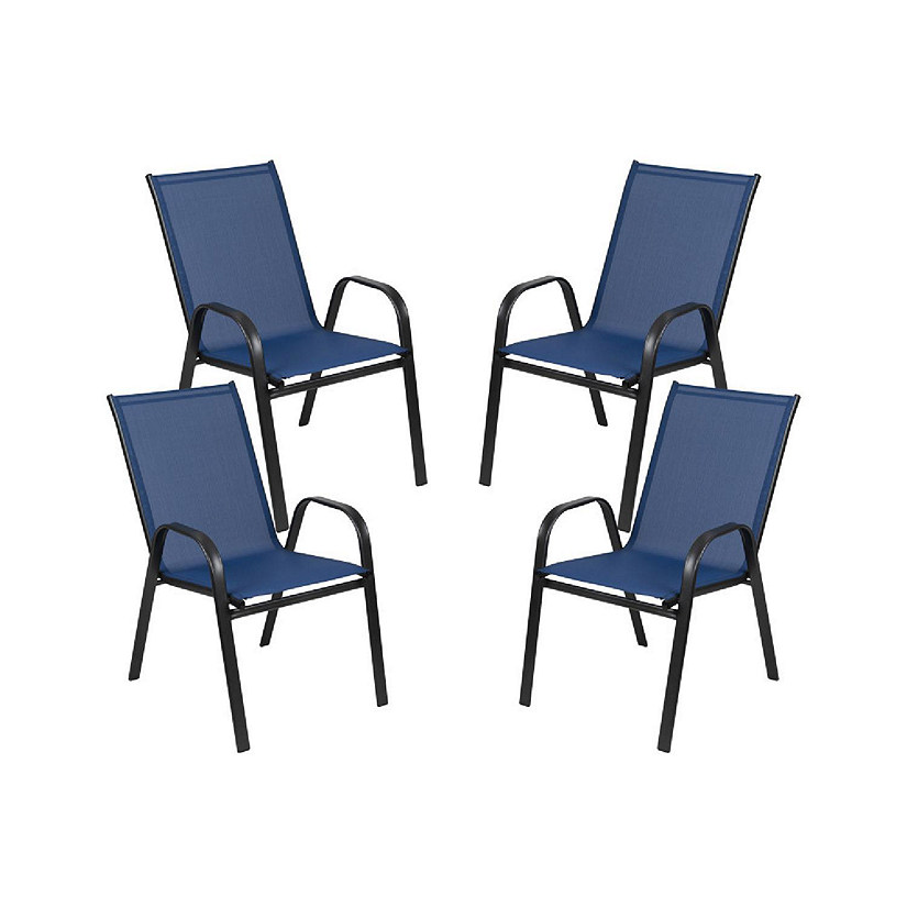 Emma + Oliver 4 Pack Navy Outdoor Stack Chair with Flex Comfort Material - Patio Stack Chair Image