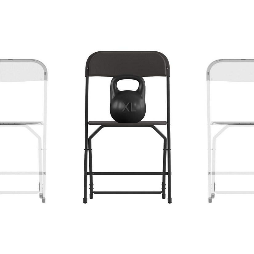 Emma + Oliver 4 Pack of Zia Extra Wide Folding Chairs - Black Polypropylene - Sturdy Metal Frame - 650 lb. Capacity Image
