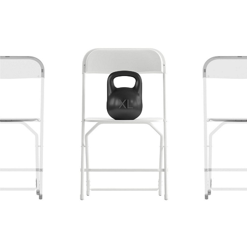 Emma + Oliver 4 Pack of Zia Extra Wide Folding Chairs - White Polypropylene - Sturdy Metal Frame - 650 lb. Capacity Image