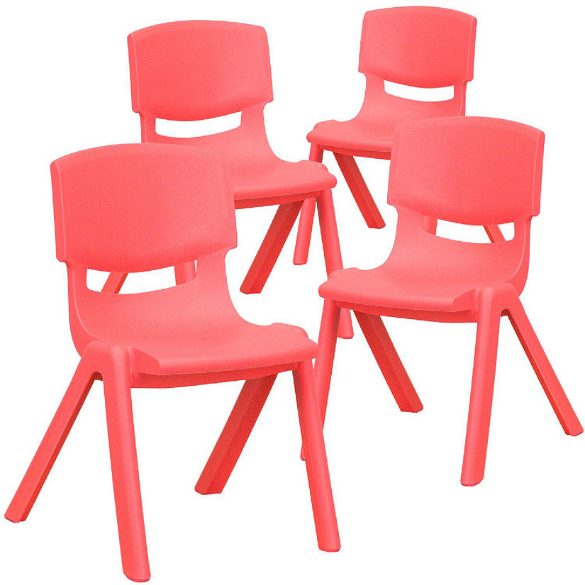 Emma + Oliver 4 Pack Red Plastic Stack School Chair with 12" Seat Height - Kids Chair Image