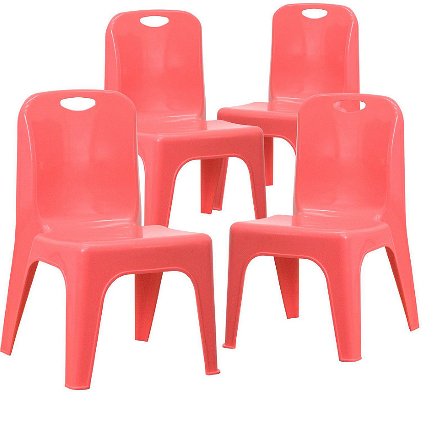 Emma + Oliver 4 Pack Red Plastic Stack School Chair with Carrying Handle and 11" Seat Height Image