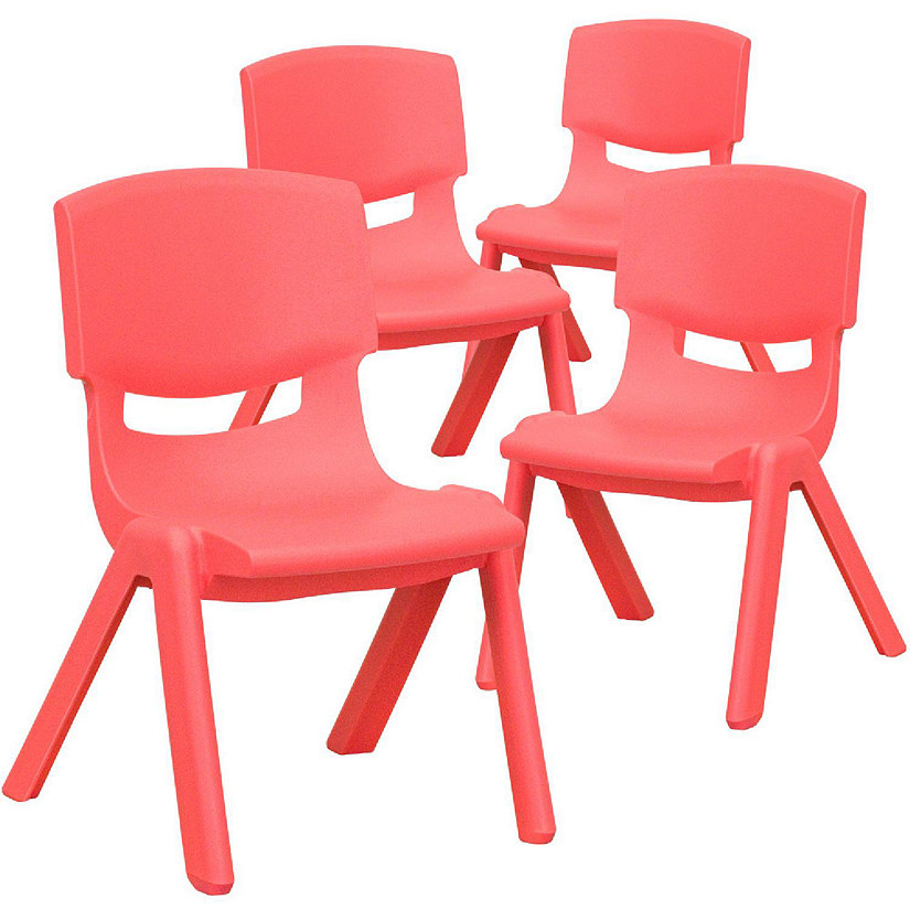 Emma + Oliver 4 Pack Red Plastic Stackable School Chair with 10.5"H Seat, Preschool Chair Image