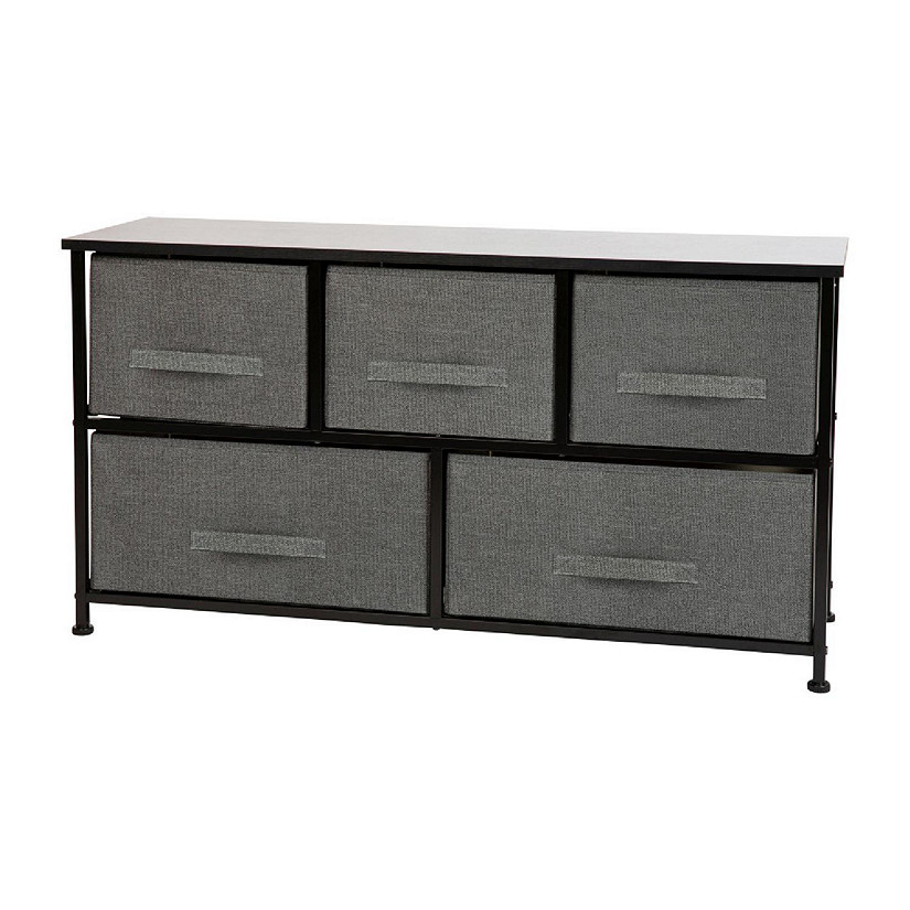 Emma + Oliver 5 Drawer Storage Chest with Black Wood Top & Dark Gray Fabric Pull Drawers Image