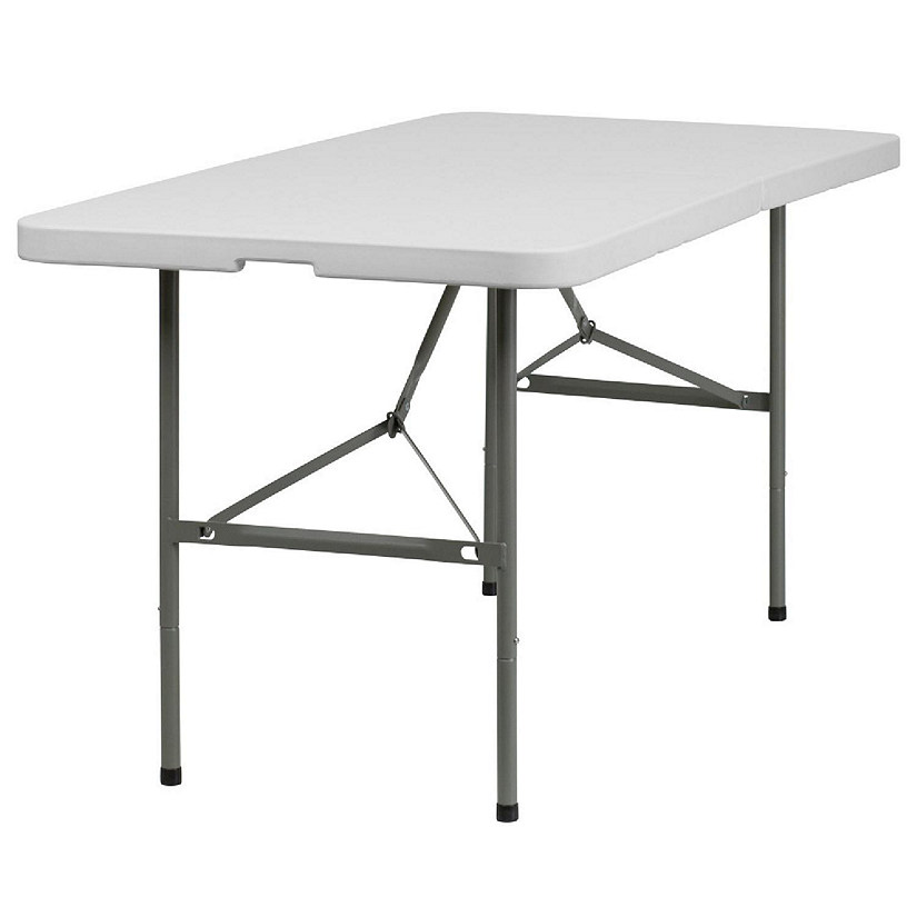 Emma + Oliver 5-Foot Bi-Fold Granite White Plastic Folding Table with Handle - Event Table Image