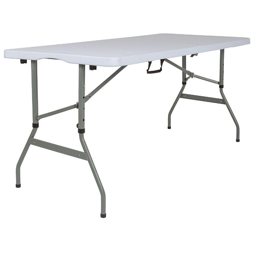 Emma + Oliver 5-Foot Height Adjustable Bi-Fold Granite White Plastic Folding Table with Handle Image