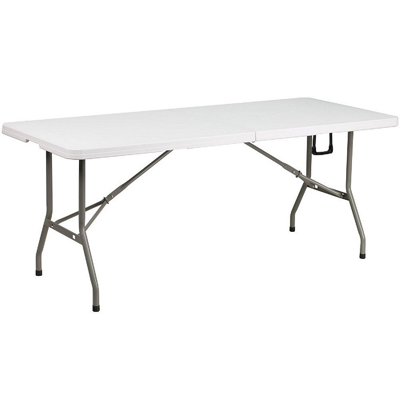 Emma + Oliver 6-Foot Bi-Fold Granite White Plastic Banquet and Event Folding Table with Handle Image