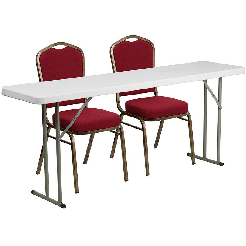 Emma + Oliver 6-Foot Plastic Folding Training Table Set with 2 Crown Back Stack Chairs Image