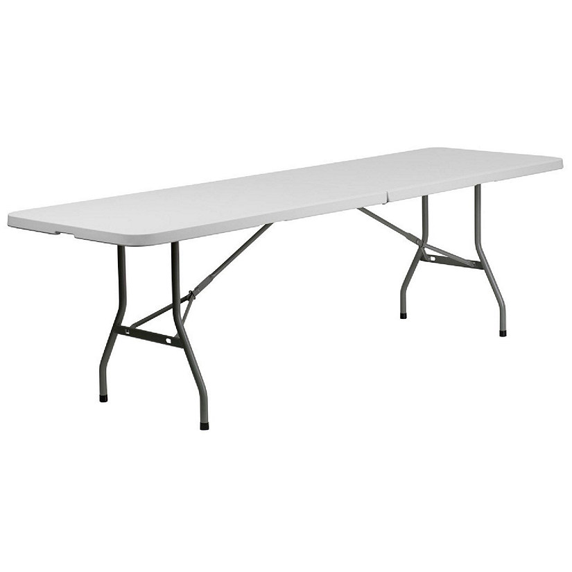 Emma + Oliver 8-Foot Bi-Fold Granite White Plastic Banquet and Event Folding Table with Handle Image