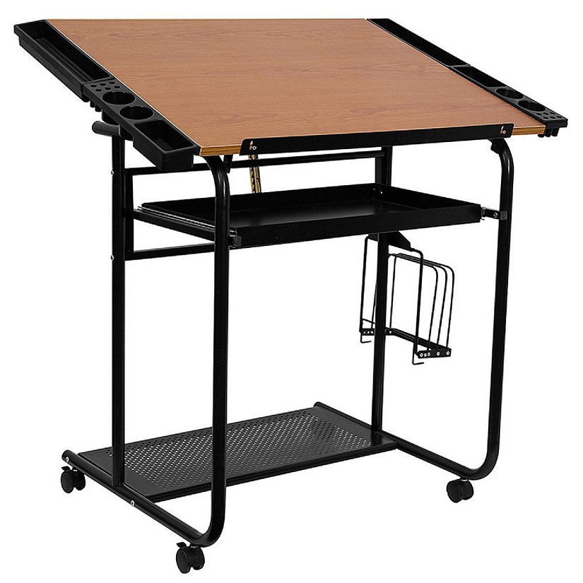 Emma + Oliver Adjustable Drawing and Drafting Table with Dual Wheel Casters Image