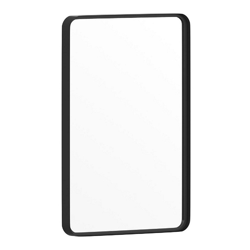 Emma + Oliver Afsin 20" x 30" Rectangular Hanging Mirror - Black Metal Frame - Silver Backing - Shatterproof Glass - Ready to Hang - Wall Anchors Included Image