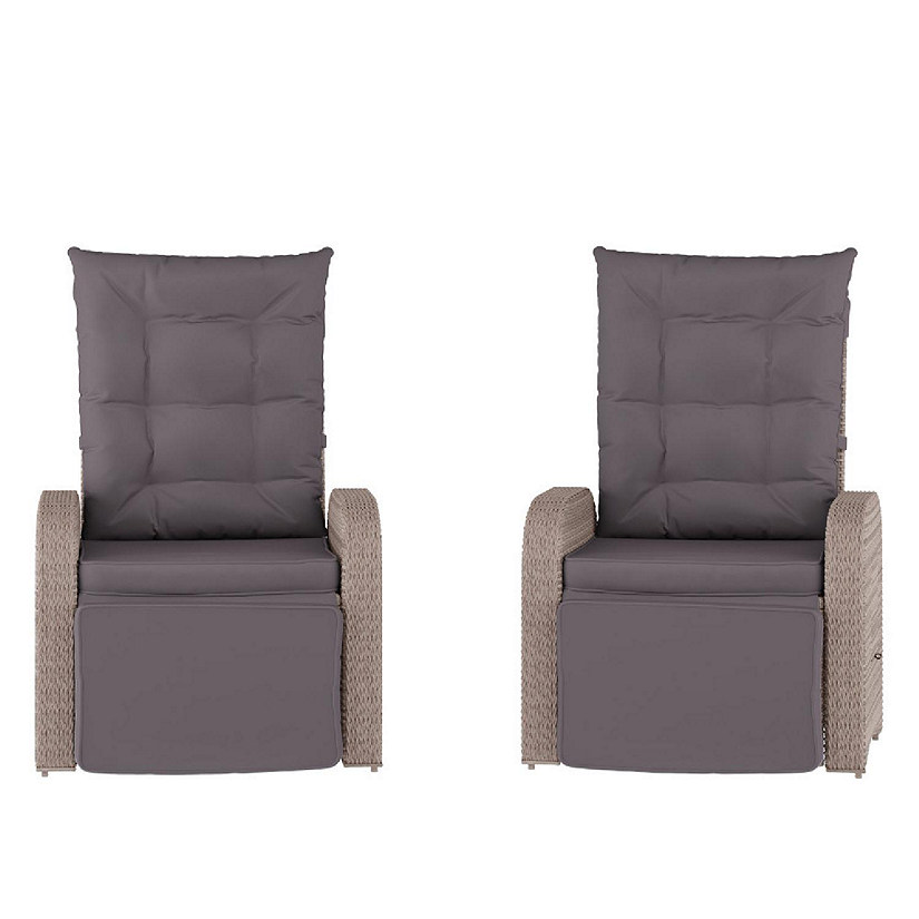 Emma + Oliver Aritzo Wicker Rattan Lounge Recliners, Indoor/Outdoor Patio Chairs, Side FlipUp