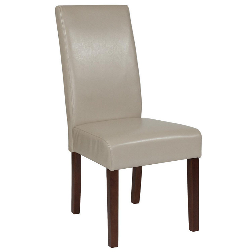 Emma + Oliver Beige LeatherSoft Parsons Chair with Mahogany Legs Image