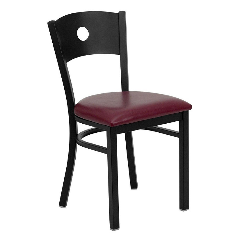 Emma + Oliver Black Circle Back Metal Restaurant Chair - Burgundy Vinyl Seat Image
