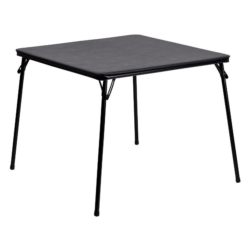 Emma + Oliver Black Foldable Card Table with Vinyl Table Top - Game Table - Portable Table Image