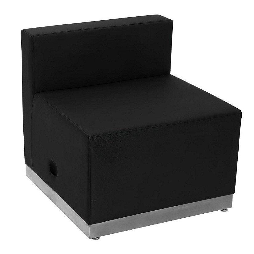 Emma + Oliver Black LeatherSoft Chair with Brushed Stainless Steel Base Image