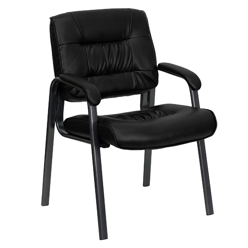 Emma + Oliver Black LeatherSoft Executive Reception Chair with Titanium Gray Metal Frame Image