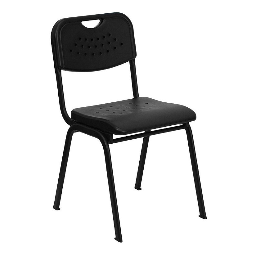 Emma + Oliver Black Plastic Student Classroom Stack Chair with Open Back Image