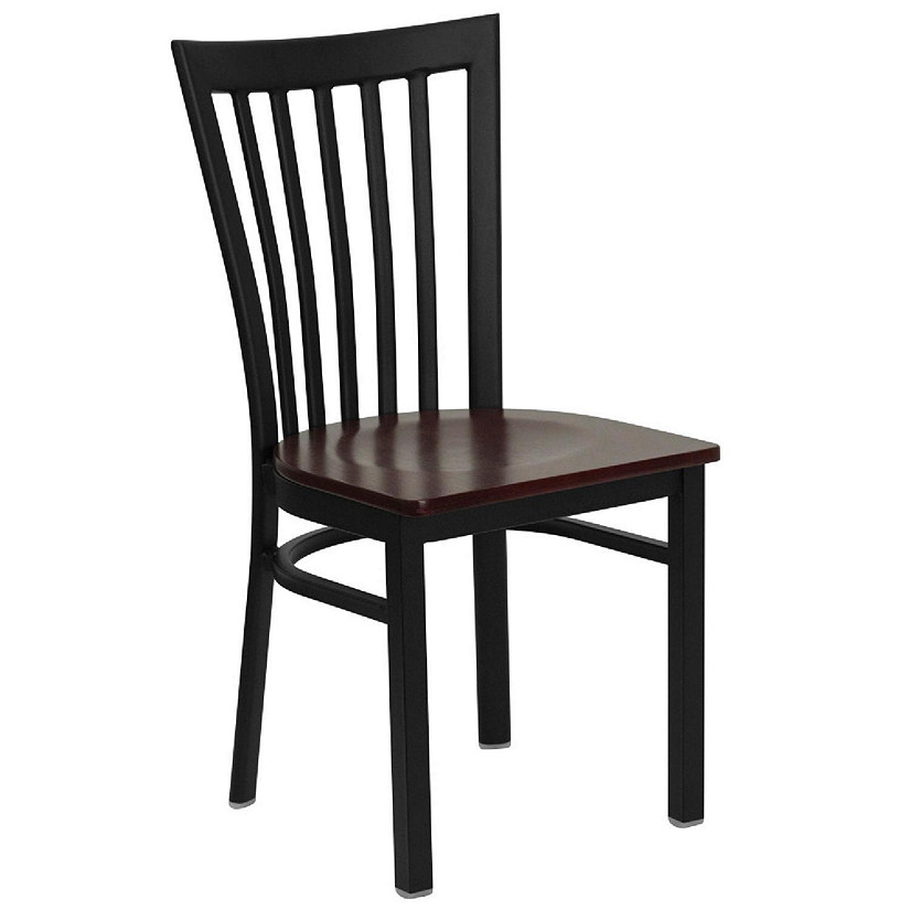 Emma + Oliver Black School House Back Metal Dining Chair - Mahogany Wood Seat Image