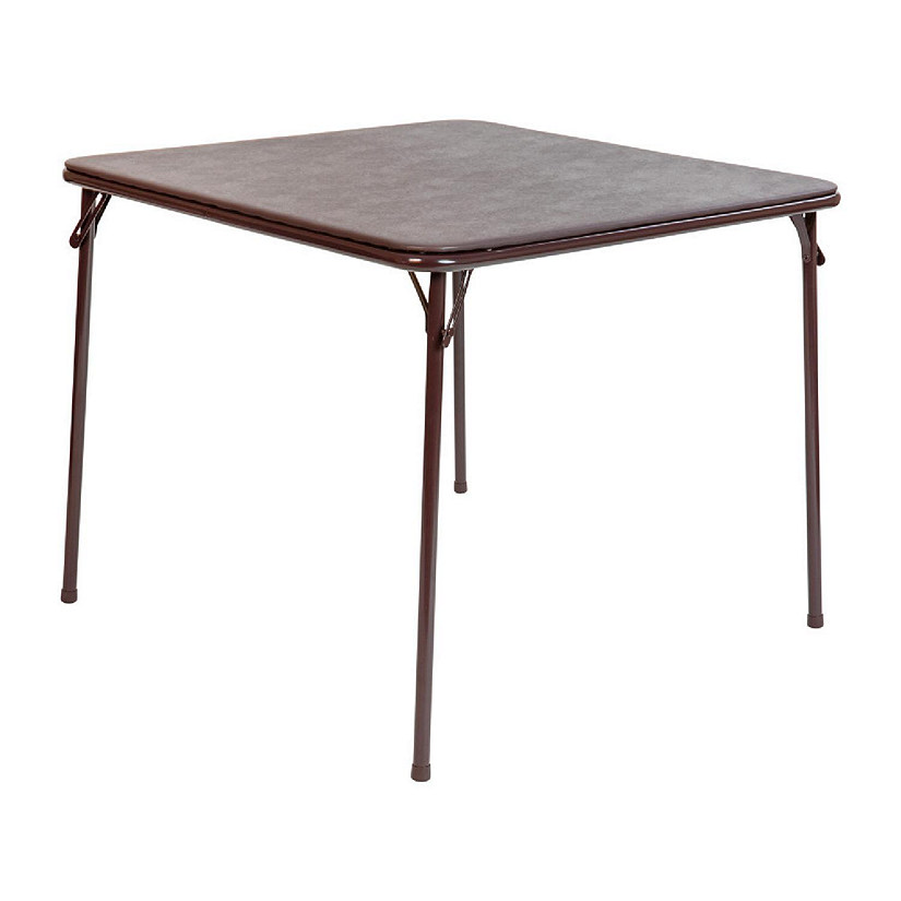 Emma + Oliver Brown Foldable Card Table with Vinyl Table Top - Game Table - Portable Table Image