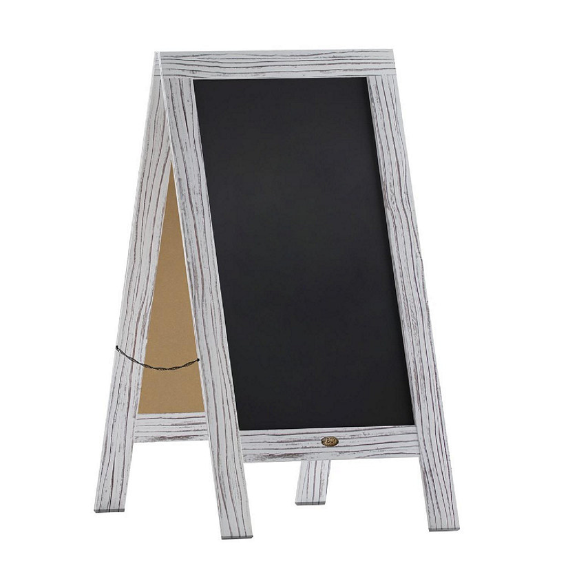 Emma + Oliver Burke Sandwich Chalkboard - Whitewashed Folding A-Frame - Double Sided Magnetic Drawing Surface - 40"x20" - Easy to Clean Image