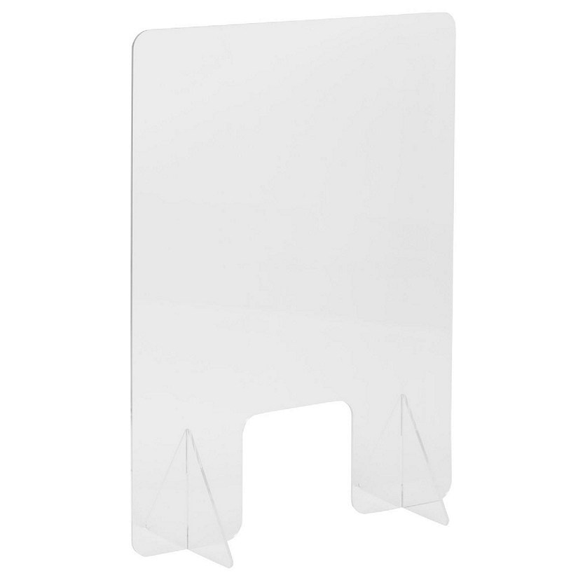 Emma + Oliver Clear Freestanding Portable Protective Acrylic Sneeze Guard Plastic Panel Partition Shield for Cashier, Desk, Counter and Reception Image