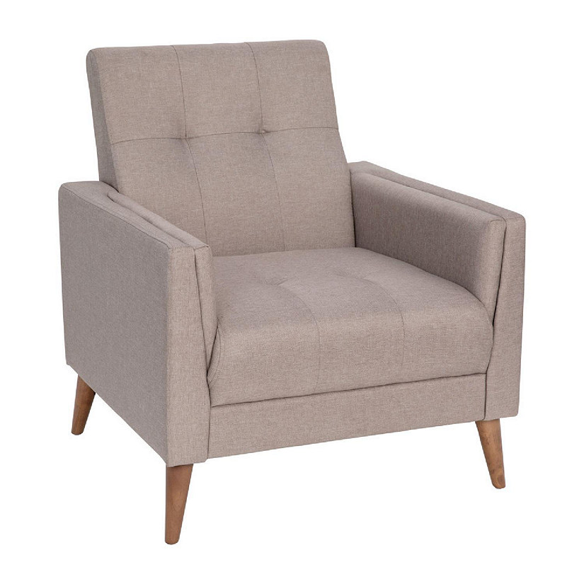 Emma + Oliver Coda Mid-Century Modern Armchair - Taupe Tufted Fabric Upholstery - Pocket Spring Support - Wooden Legs - 500 lbs. Static Weight Capacity Image