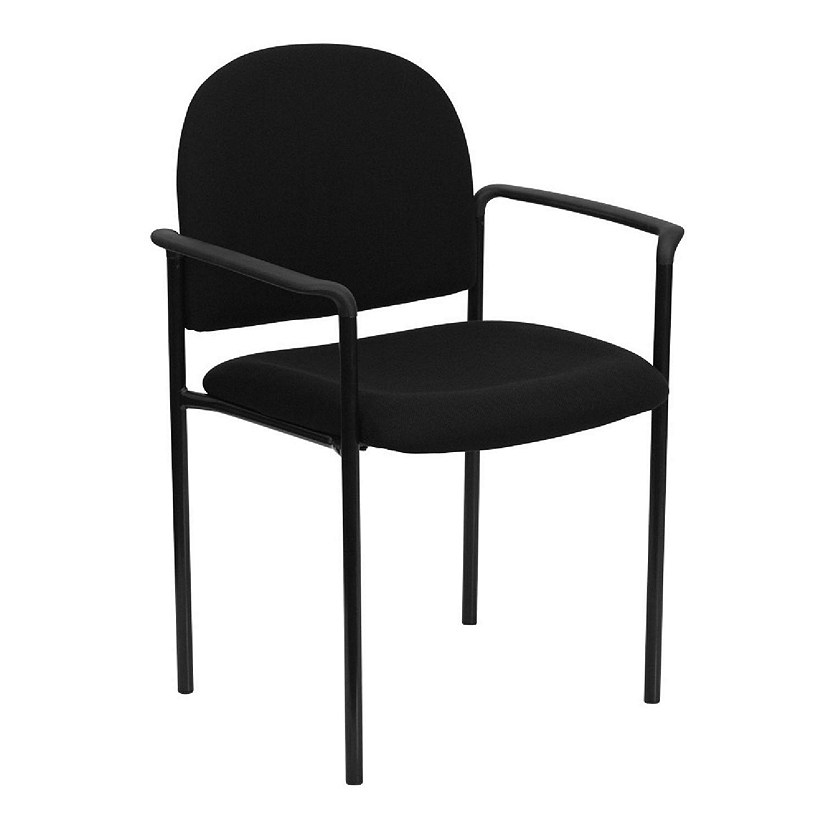 Emma + Oliver Comfort Black Fabric Stackable Steel Side Chair with Arms Image