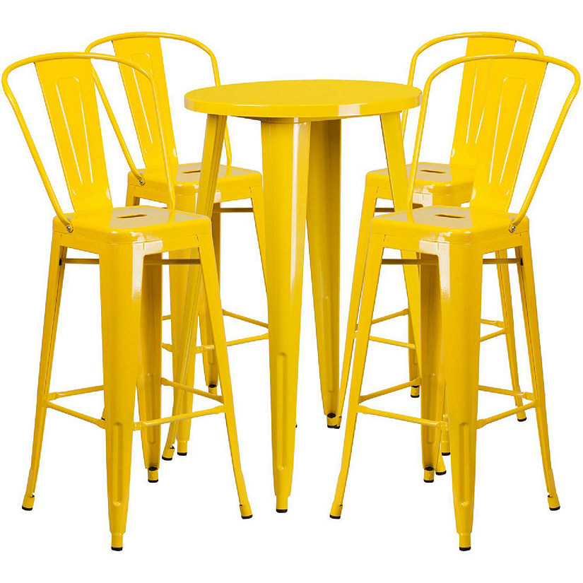 Emma + Oliver Commercial 24" Round Yellow Metal Indoor-Outdoor Bar Table Set-4 Cafe Stools Image