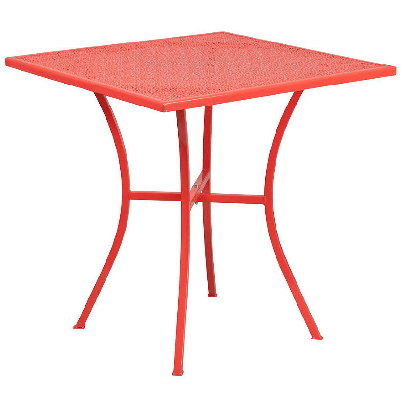 Emma + Oliver Commercial Grade 28" Square Coral Indoor-Outdoor Steel Patio Table Image
