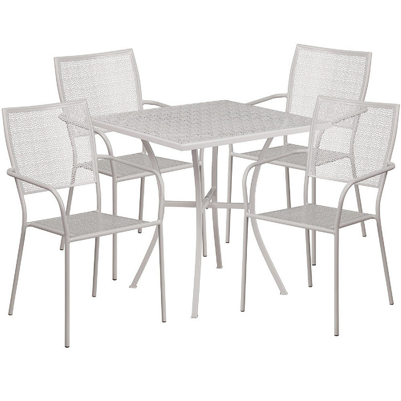 Emma + Oliver Commercial Grade 28" Square Light Gray Patio Table Set-4 Square Back Chairs Image