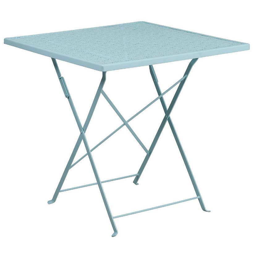 Emma + Oliver Commercial Grade 28" Square Sky Blue Indoor-Outdoor Steel Folding Patio Table Image