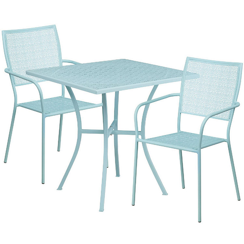 Emma + Oliver Commercial Grade 28" Square Sky Blue Patio Table Set2