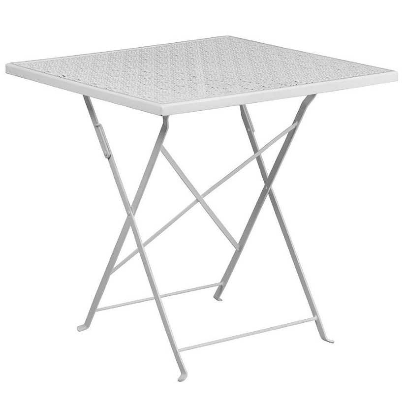 Emma + Oliver Commercial Grade 28" Square White Indoor-Outdoor Steel Folding Patio Table Image