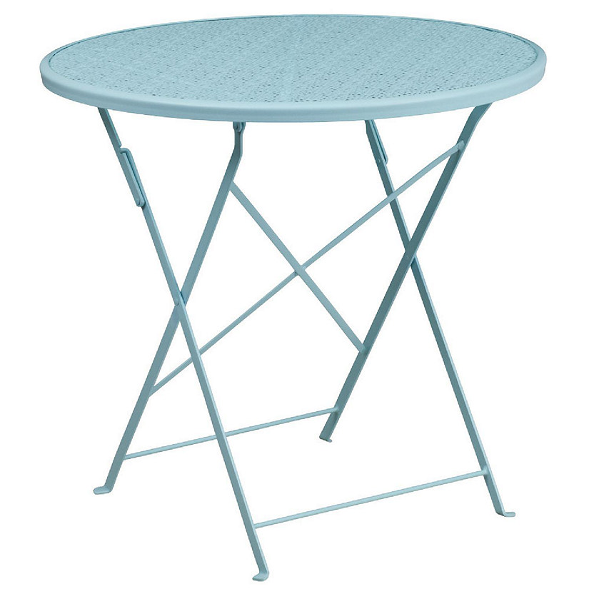 Emma + Oliver Commercial Grade 30" Round Sky Blue Indoor-Outdoor Steel Folding Patio Table Image