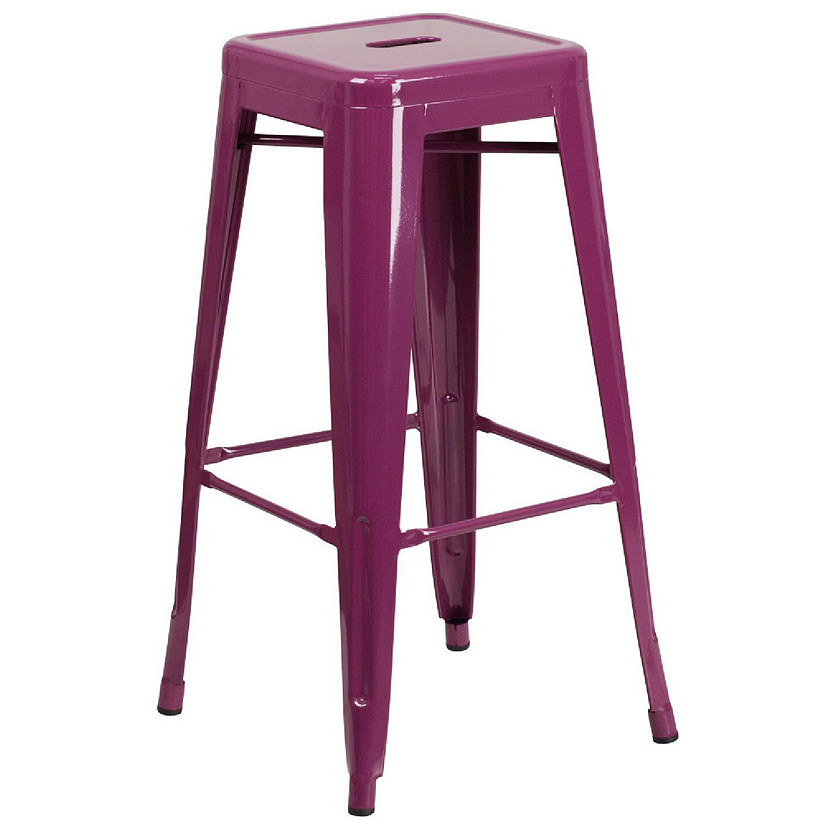Emma + Oliver Commercial Grade 30"H Backless Purple Indoor-Outdoor Barstool Image