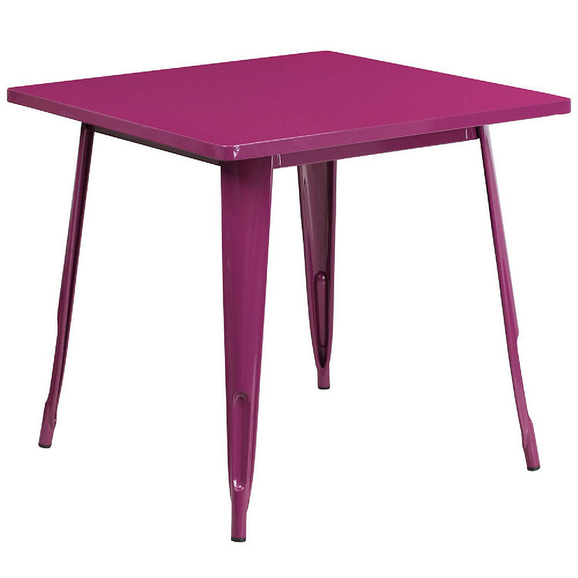 Emma + Oliver Commercial Grade 31.5" Square Purple Metal Indoor-Outdoor Table Image