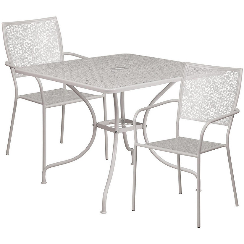 Emma + Oliver Commercial Grade 35.5" Square Light Gray Patio Table Set-2 Square Back Chairs Image