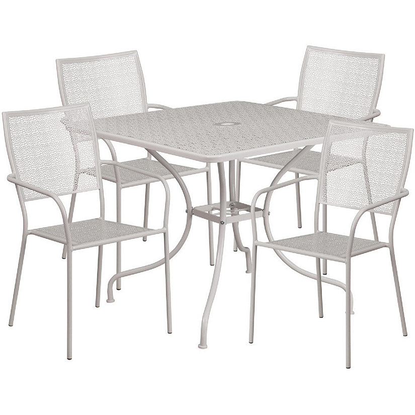 Emma + Oliver Commercial Grade 35.5" Square Light Gray Patio Table Set-4 Square Back Chairs Image