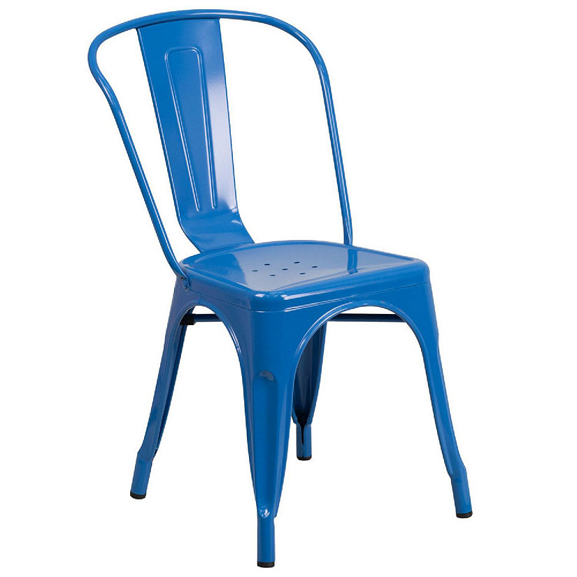 Emma + Oliver Commercial Grade Blue Metal Indoor-Outdoor Stackable Chair Image