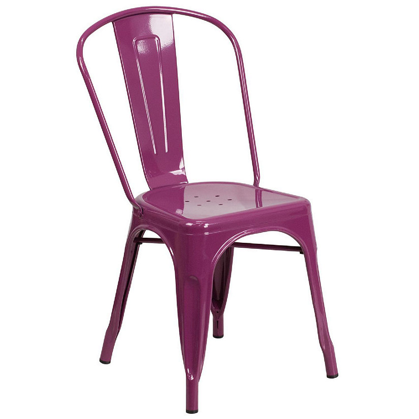 Emma + Oliver Commercial Grade Purple Metal Indoor-Outdoor Stackable Chair Image