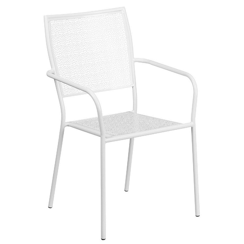 Emma + Oliver Commercial Grade White Indoor-Outdoor Steel Patio Arm Chair with Square Back Image