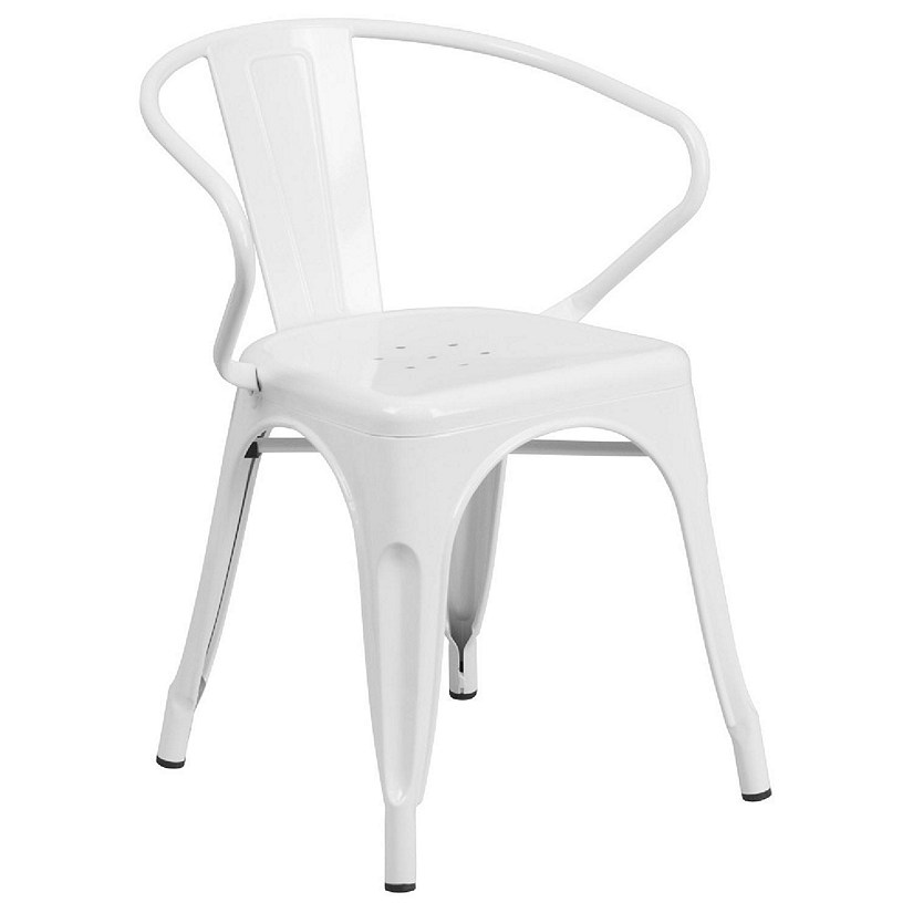 Emma + Oliver Commercial Grade White Metal Indoor-Outdoor Chair with Arms Image
