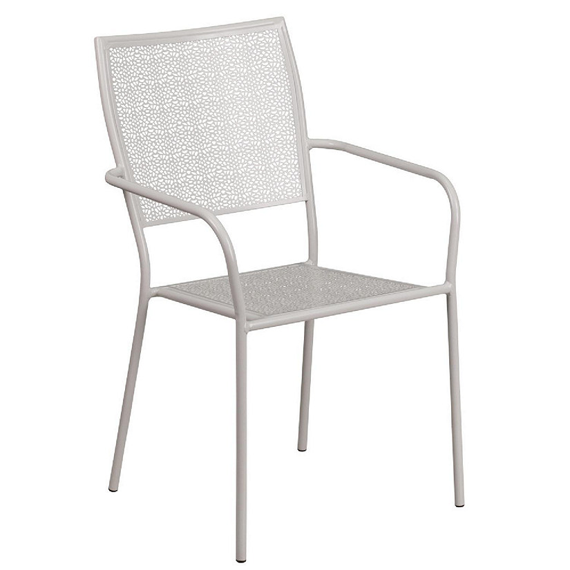 Emma + Oliver Commercial Light Gray Indoor-Outdoor Steel Patio Arm Chair with Square Back Image