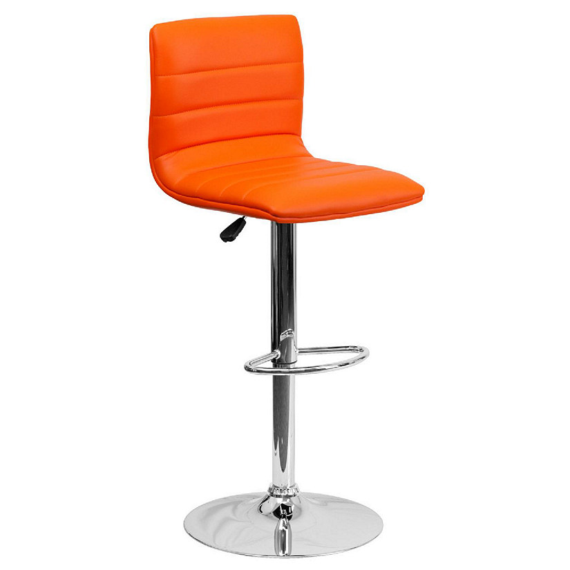Emma + Oliver Coti Modern Channel Tufted Orange Vinyl Upholstered Height Adjustable Mid-Back Stool and Chrome Pedestal Base with Footrest Image