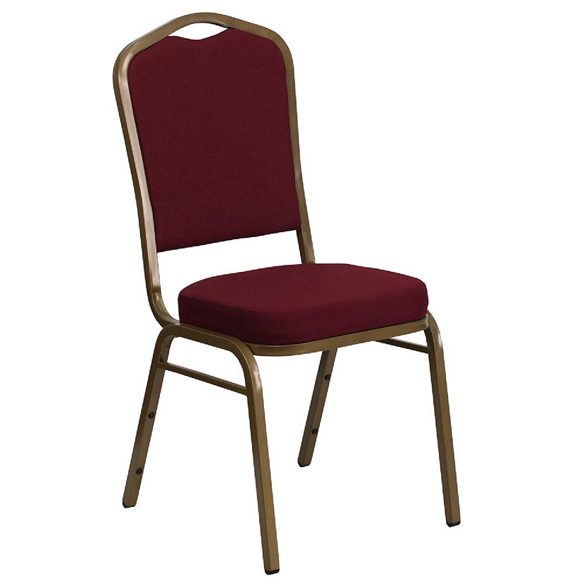 Emma + Oliver Crown Back Stacking Banquet Chair in Burgundy Fabric - Gold Frame Image